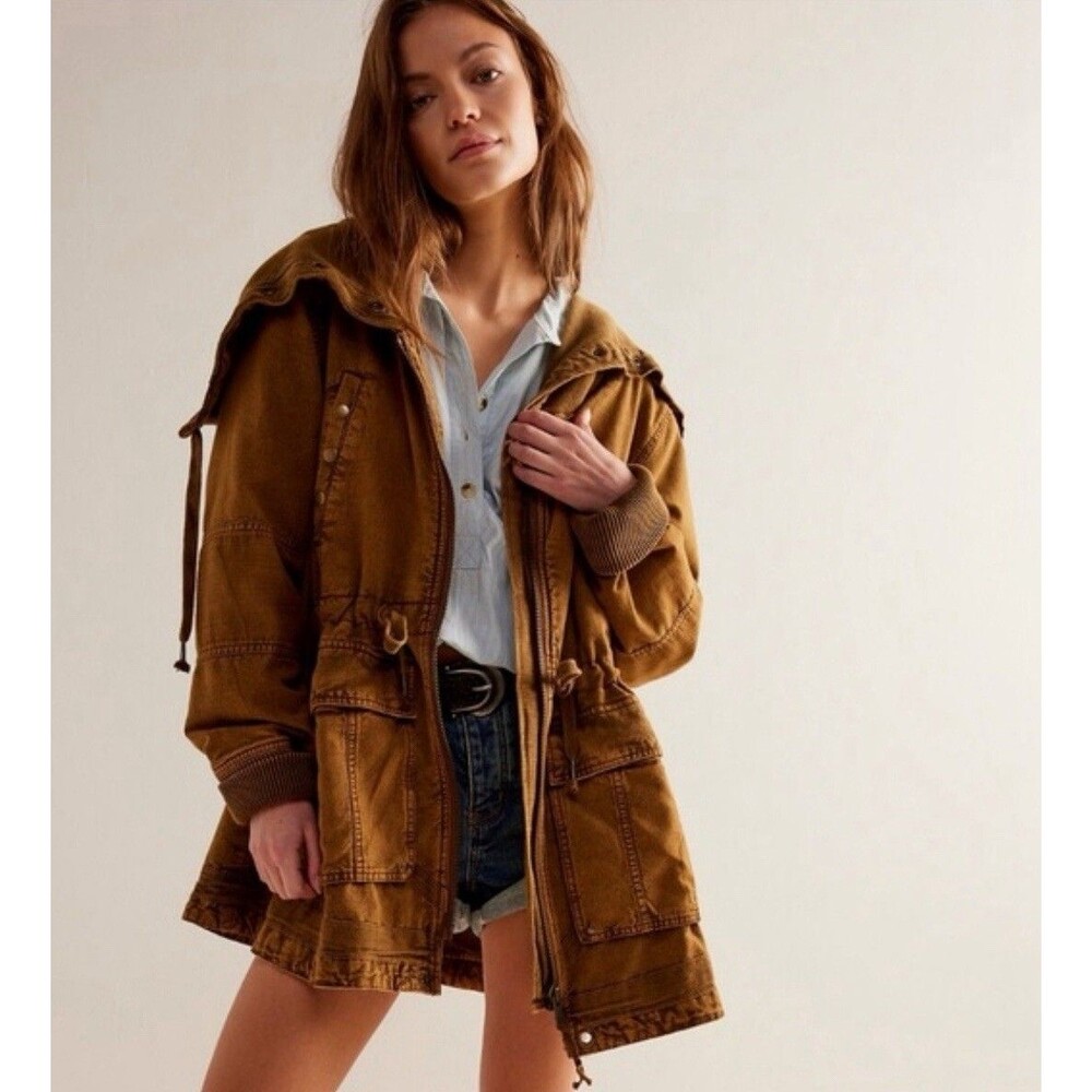 We The Free Women Jacket Cargo Dark Mustard Parka Surplus Cotton Boho Sz XS New